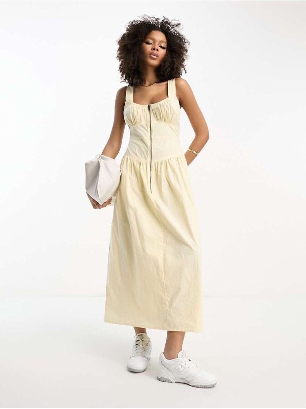Drop Waist Cream Zip Utility Dress